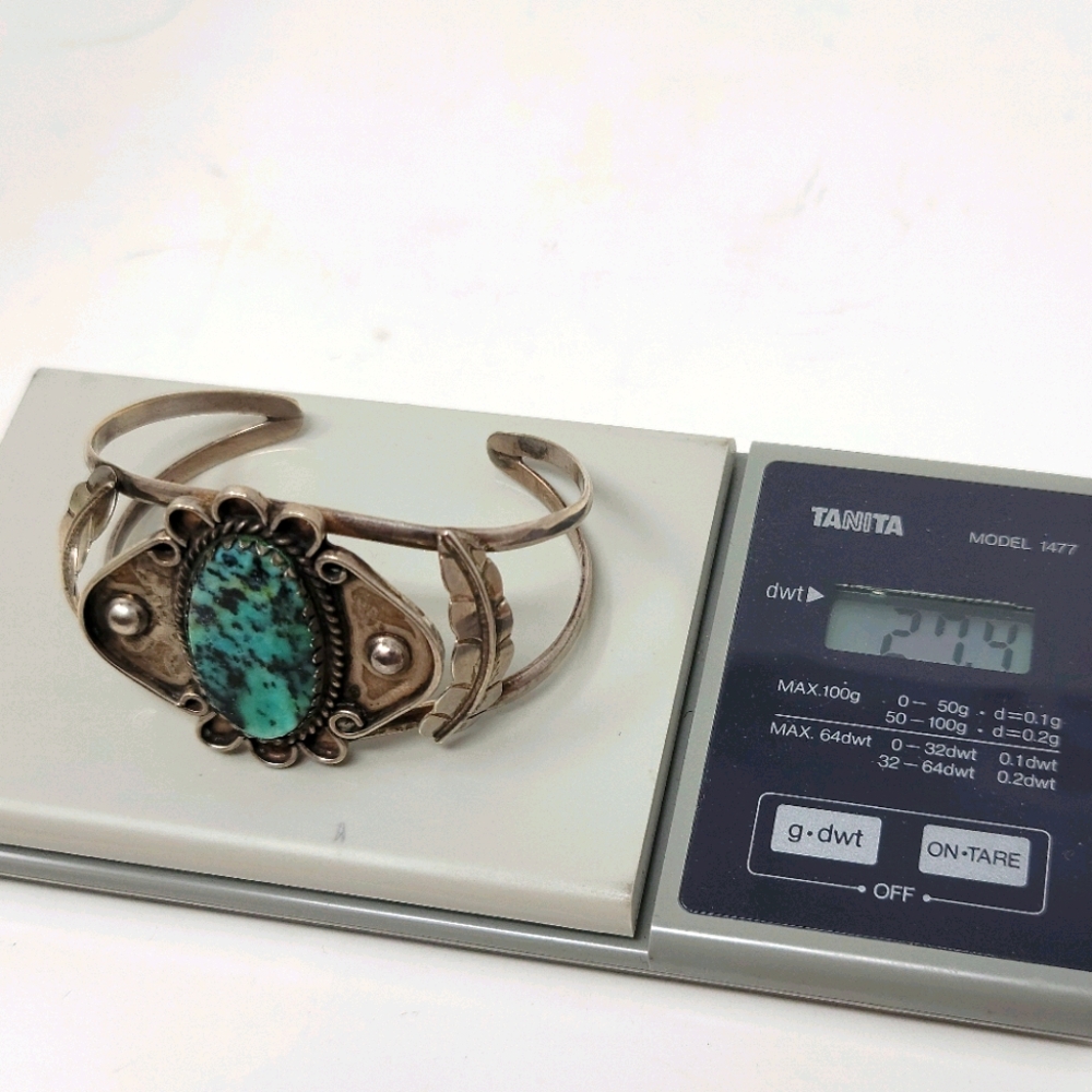Turquoise Stone Silver Cuff Bracelet - Women Jewelry
